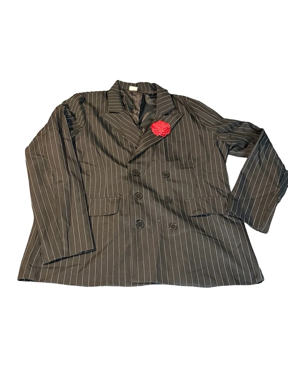 Spirit Men’s Black Pinstripe 1920s Gangster Suit with Red Accents